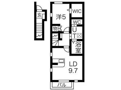 ル・メイユール北夕顔瀬(1LDK/2階)の間取り写真