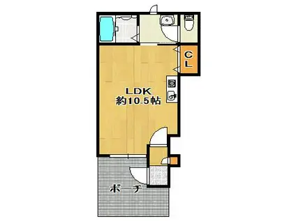 スカイラークK(ワンルーム/1階)の間取り写真