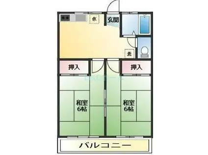 松ヶ丘ハイツ(2K/2階)の間取り写真