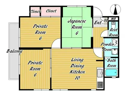 シティーハイツ塚口(3LDK/2階)の間取り写真