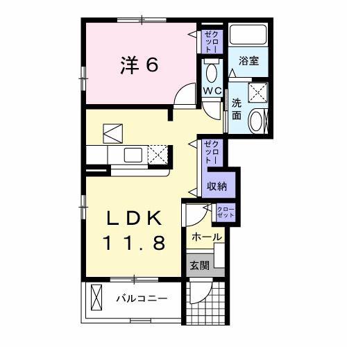 エクスナイズ(1LDK/1階)の間取り写真