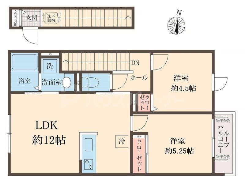 カーム カモミール(2LDK/2階)の間取り写真