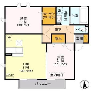 ラフレ仲道F(2LDK/1階)の間取り写真