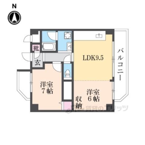 パストラール東生駒(2LDK/4階)の間取り写真