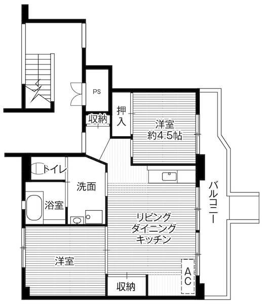 ビレッジハウス上三川2号棟(2LDK/1階)の間取り写真