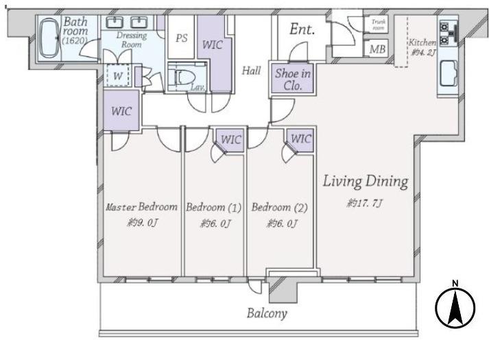 パークタワー晴海(3LDK/48階)の間取り写真