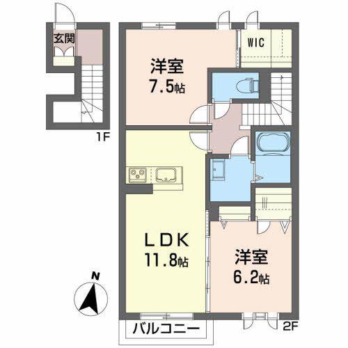 ヴィアソーレ(2LDK/2階)の間取り写真