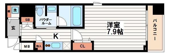 カスタリア堺筋本町(1K/12階)の間取り写真