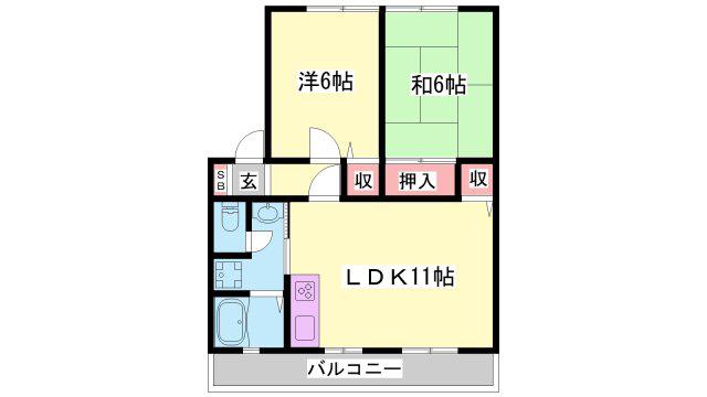 ボナール小宅(2LDK/2階)の間取り写真