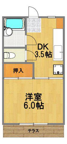 ウエストハウス(1DK/1階)の間取り写真