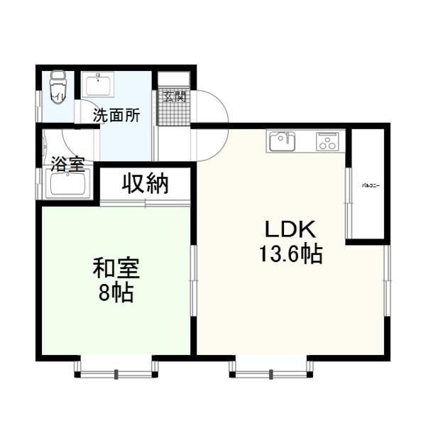 ウエストドミール(1LDK/2階)の間取り写真