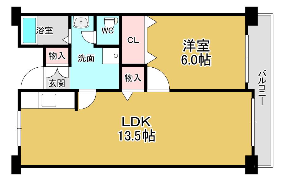 佐野湊団地 1号棟(1LDK/4階)の間取り写真