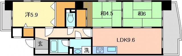 サンシティ土橋(3LDK/6階)の間取り写真