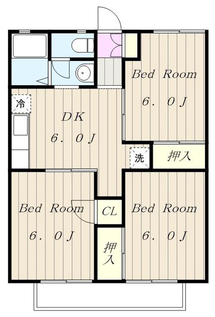 サンパレストミタ(3DK/2階)の間取り写真