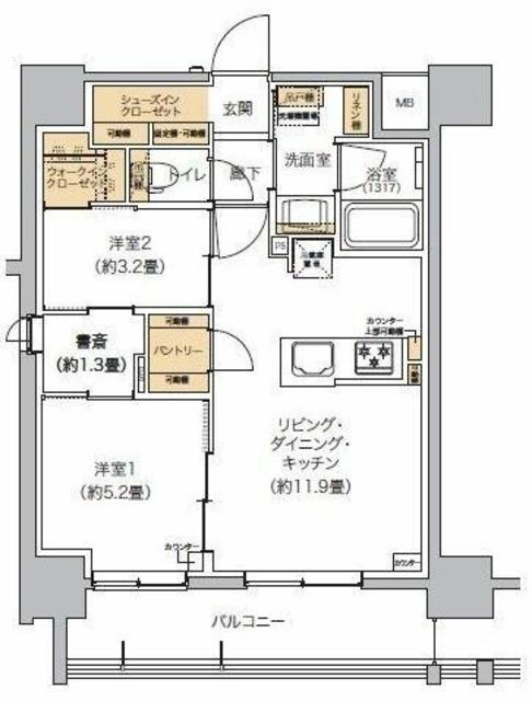 リビオメゾン芝浦(2LDK/3階)の間取り写真