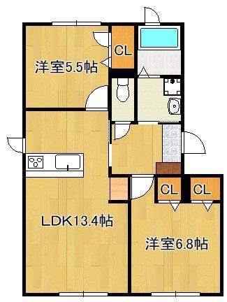ラウンドシティ泉台 (2LDK/1階)の間取り写真