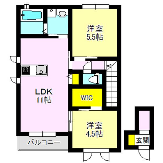トワベール C棟(2LDK/2階)の間取り写真