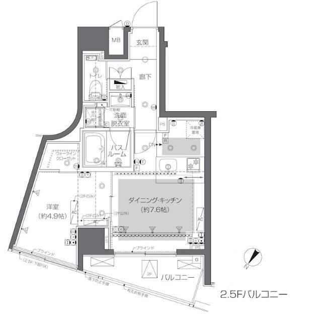 ZOOM渋谷神山町(1DK/2階)の間取り写真