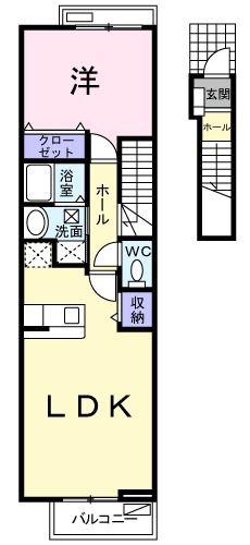 セイバリーI(1LDK/2階)の間取り写真