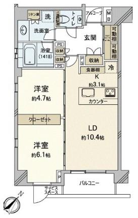 パークリュクス本駒込(2LDK/6階)の間取り写真