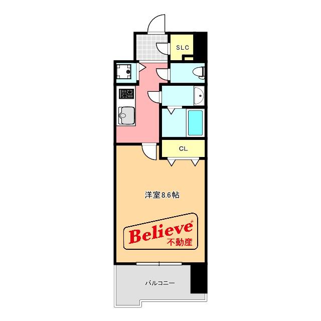 S-RESIDENCE六ツ門ABRイーストII(1K/8階)の間取り写真