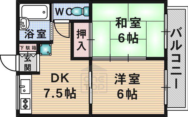 入江ハイツⅢ(2DK/1階)の間取り写真