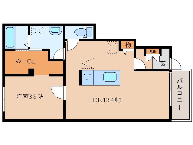 マリオ今国府町B(1LDK/1階)の間取り写真