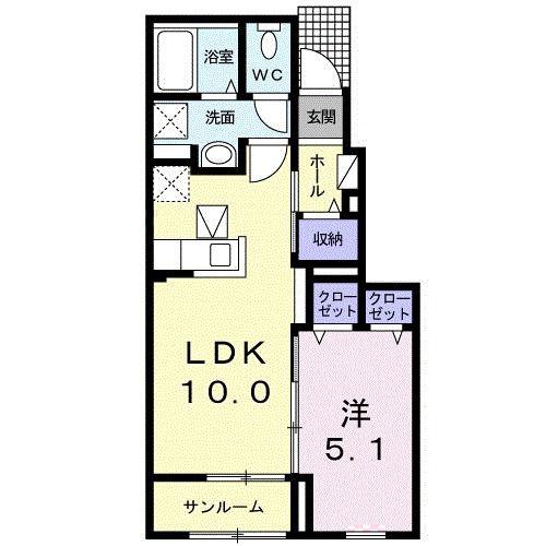 ソラーレ吉井I(1LDK/1階)の間取り写真