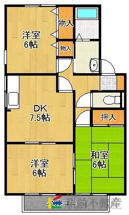サンハイム甘木A棟(3DK/2階)の間取り写真