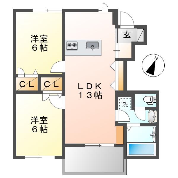 コンフォールK III A棟(2LDK/1階)の間取り写真