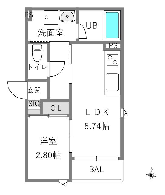 武蔵塚駅近0プラン(1LDK/1階)の間取り写真