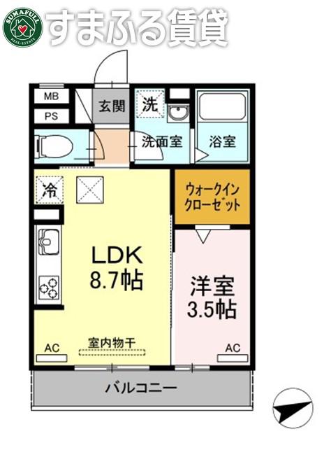 D-ROOM門前(1LDK/2階)の間取り写真