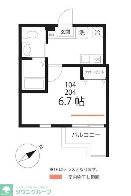 ハーミットクラブハウス三ツ沢下町(1K/1階)の間取り写真