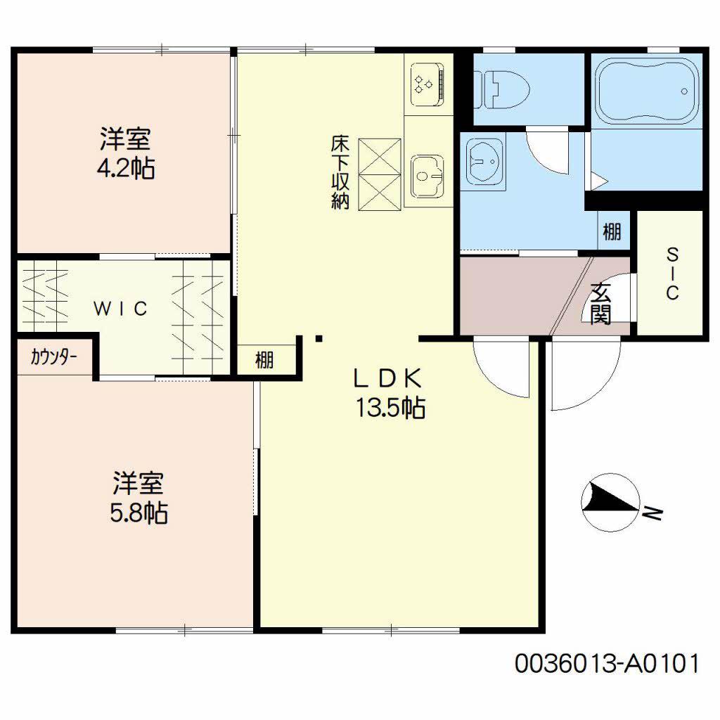 ディアスK A棟(2LDK/1階)の間取り写真