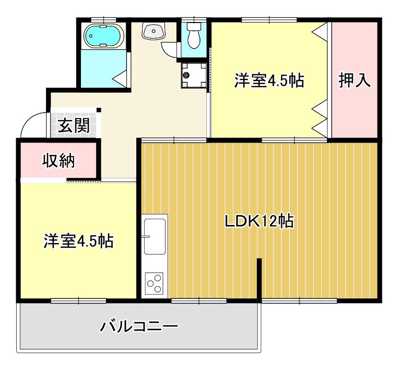 新金岡第216棟(2LDK/4階)の間取り写真