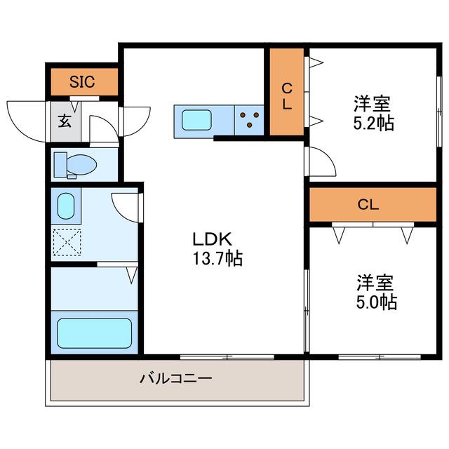 PLAISIR11 プレジール11(2LDK/2階)の間取り写真