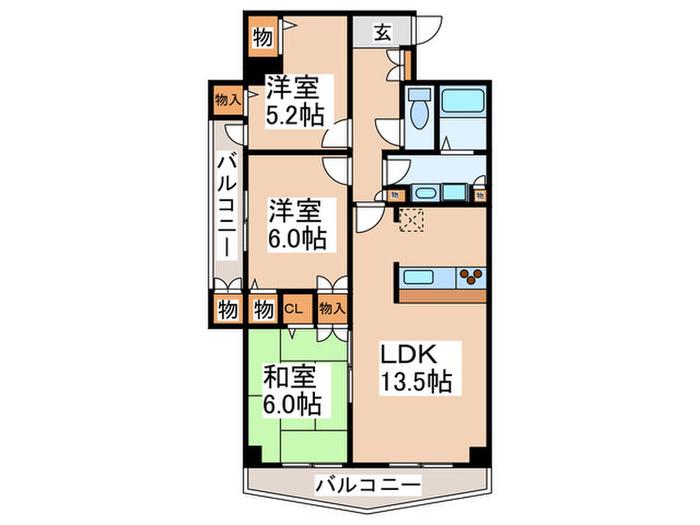 プレスティージュ横浜(3LDK/1階)の間取り写真