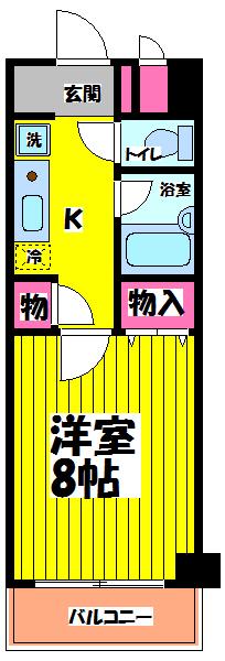 ツインアレー(1K/2階)の間取り写真