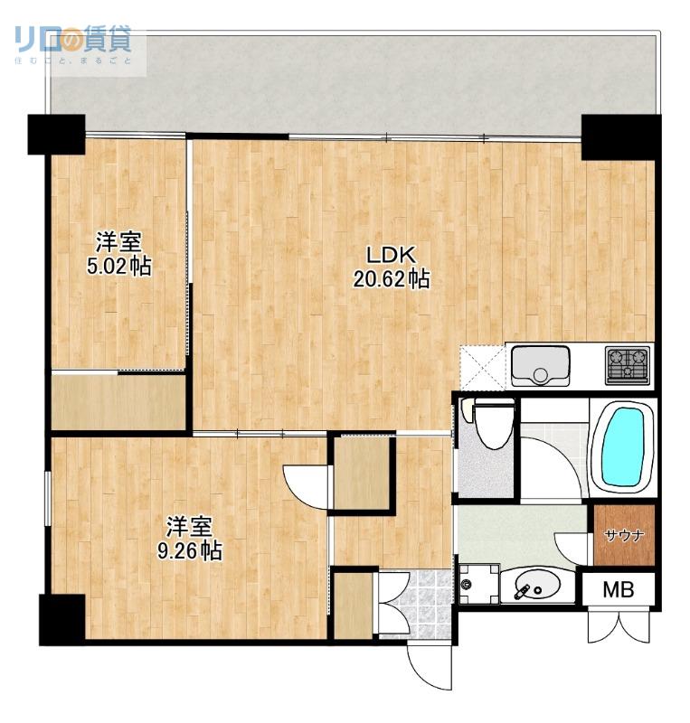 プレジオ宝塚ASIAN(2LDK/4階)の間取り写真