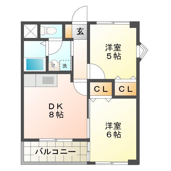 CASA KAWAGE(2DK/3階)の間取り写真