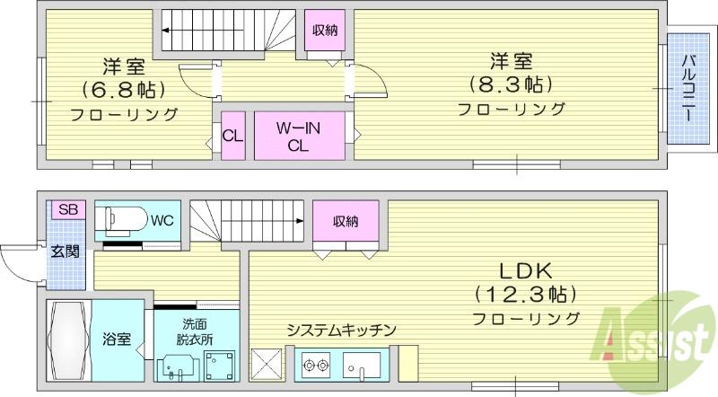 BAY HILLS梅の宮(2LDK/1階)の間取り写真