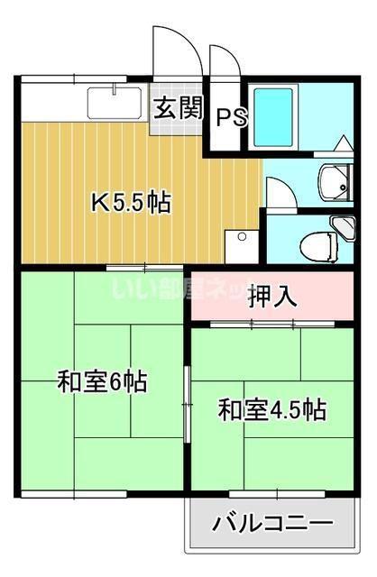 第一 コーポ三栗(2DK/1階)の間取り写真