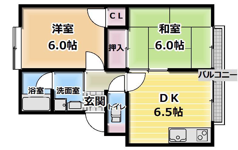 ガーデンハイツ小林1号(2DK/2階)の間取り写真