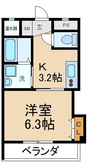エムズキューブI(1K/2階)の間取り写真