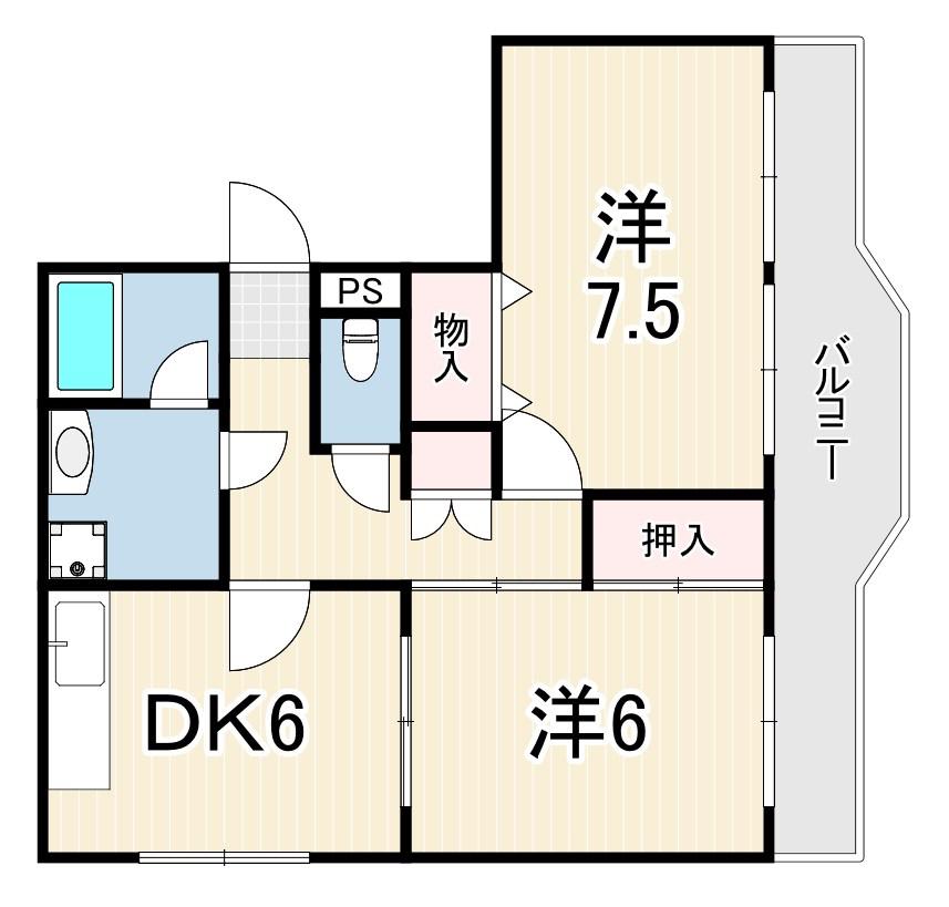 瑞穂町マンション(2DK/3階)の間取り写真