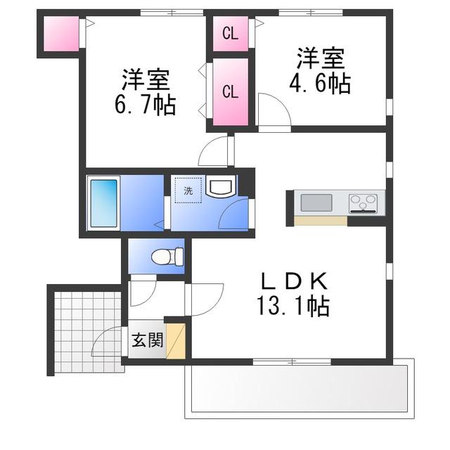 ジュヴェール深井B棟(2LDK/1階)の間取り写真