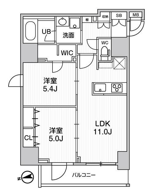 S-RESIDENCE新御徒町CHIARO(2LDK/2階)の間取り写真
