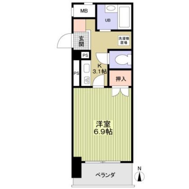 グランパス檀渓(1K/3階)の間取り写真