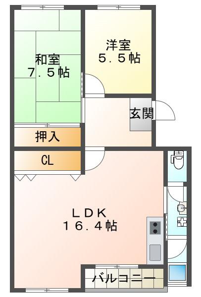星陵台2号棟(2LDK/5階)の間取り写真
