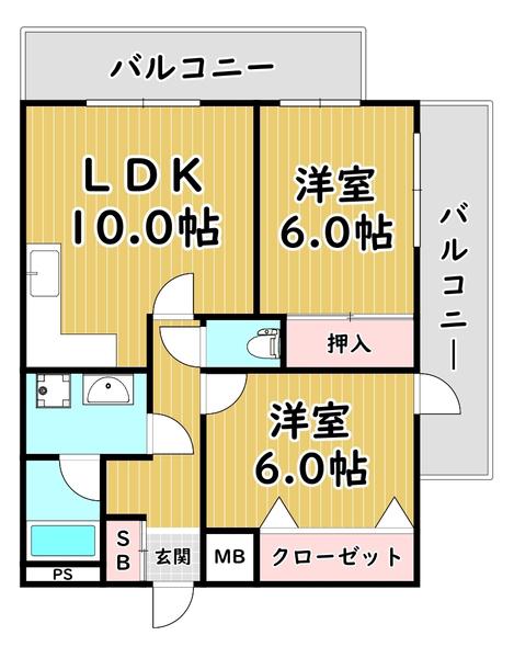 ジオナ塚本(2LDK/7階)の間取り写真